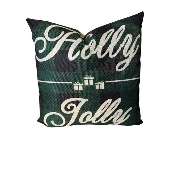 Christmas NEW Throw Pillow Case Cover Holly Jolly 20 X 20 Green Farmhouse - Picture 1 of 6